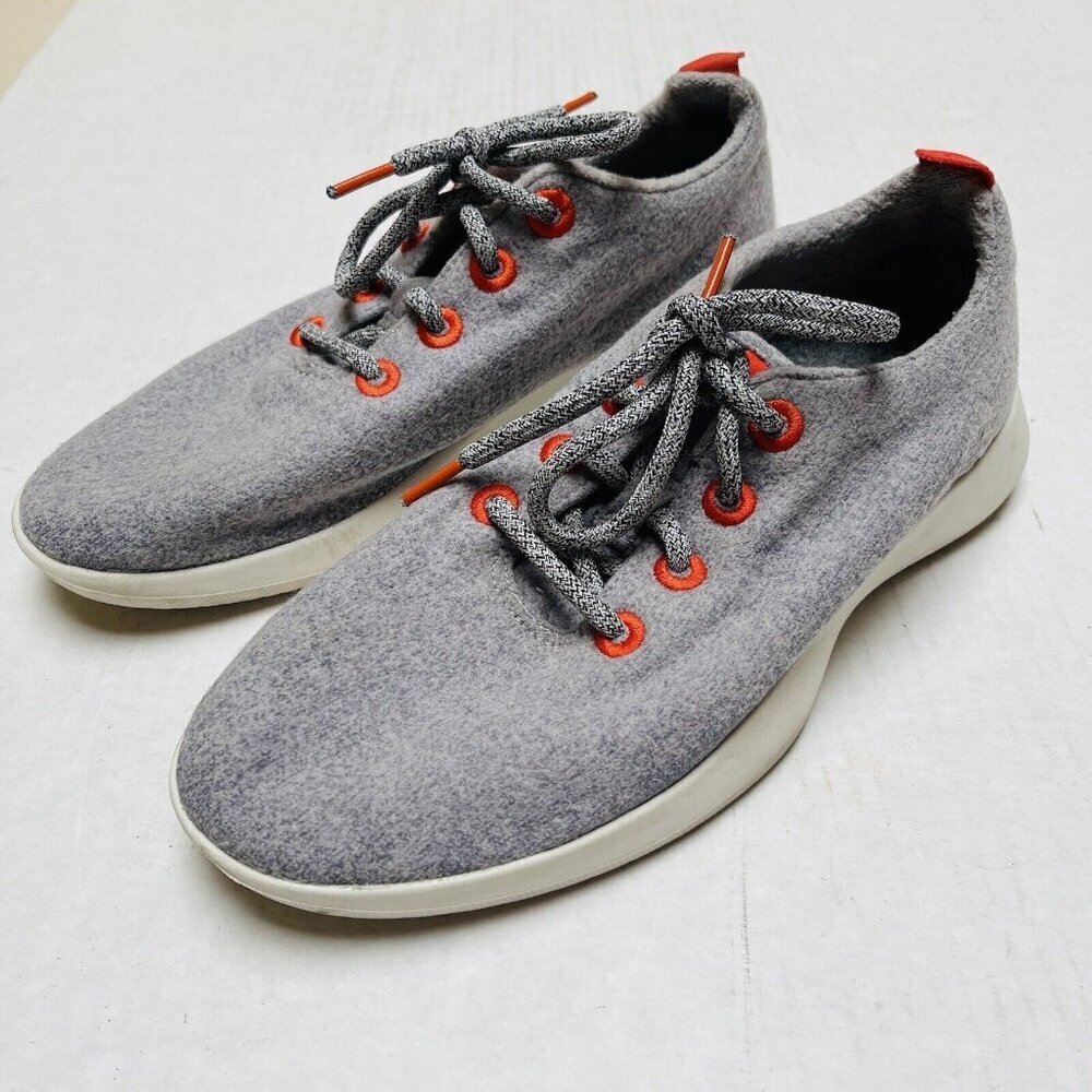 Allbirds Super Fine Merino Wool Lace Up Womens 10 Gray Sneakers Orange Eyelet
